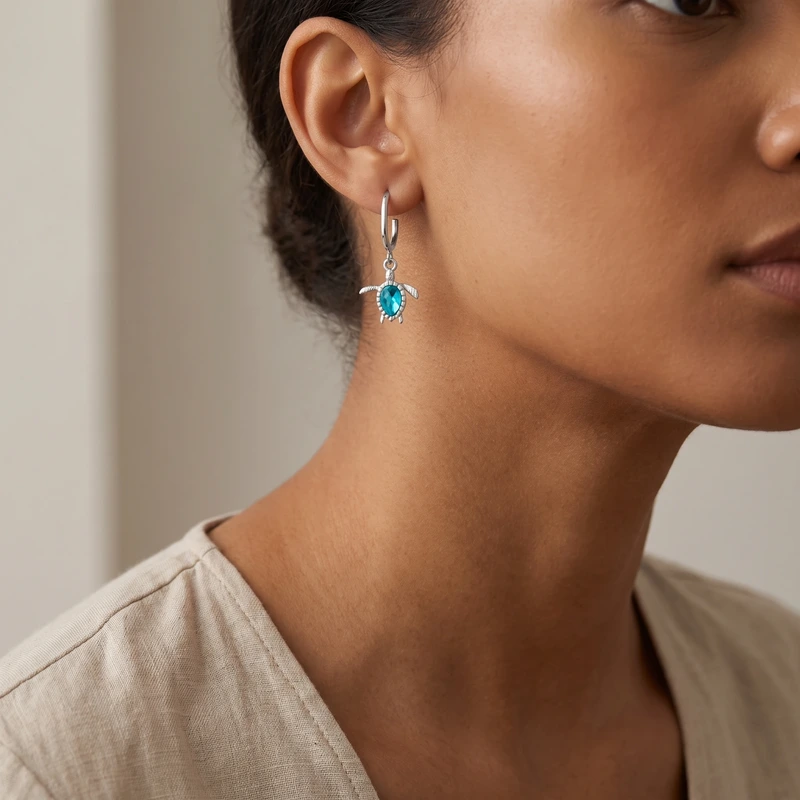 Turtle Hoops Earring Aquamarine