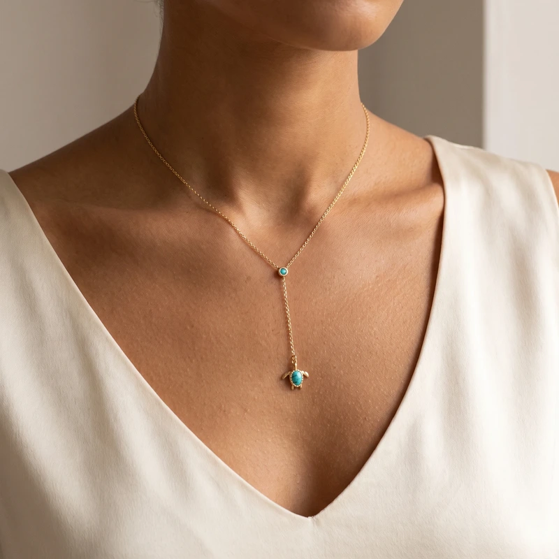 Turtle Y Necklace Aquamarine