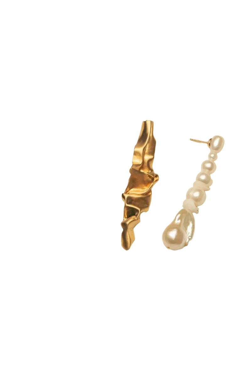 Crumple - Pearl and Ceramic Gold Vermeil Earrings