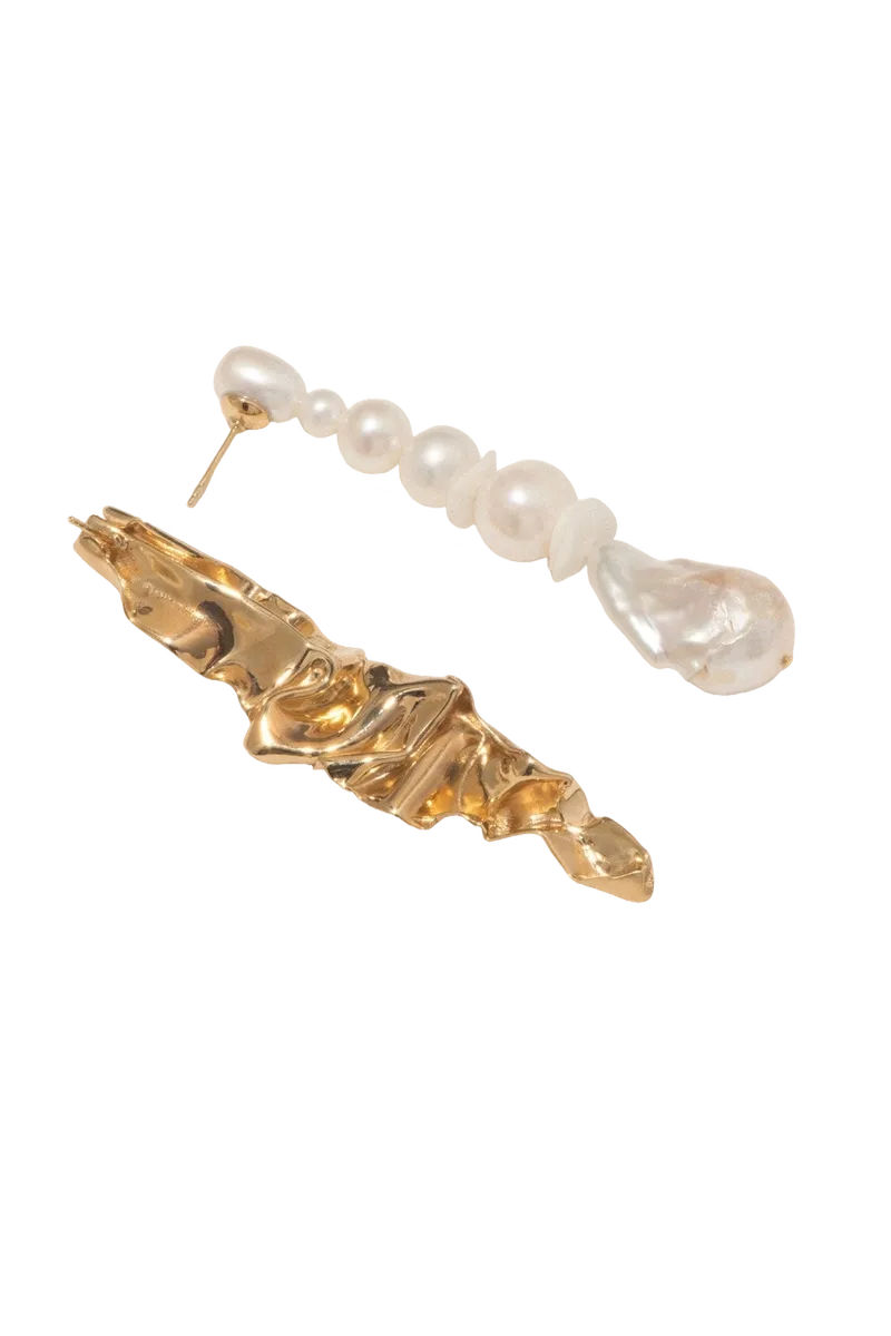Crumple - Pearl and Ceramic Gold Vermeil Earrings