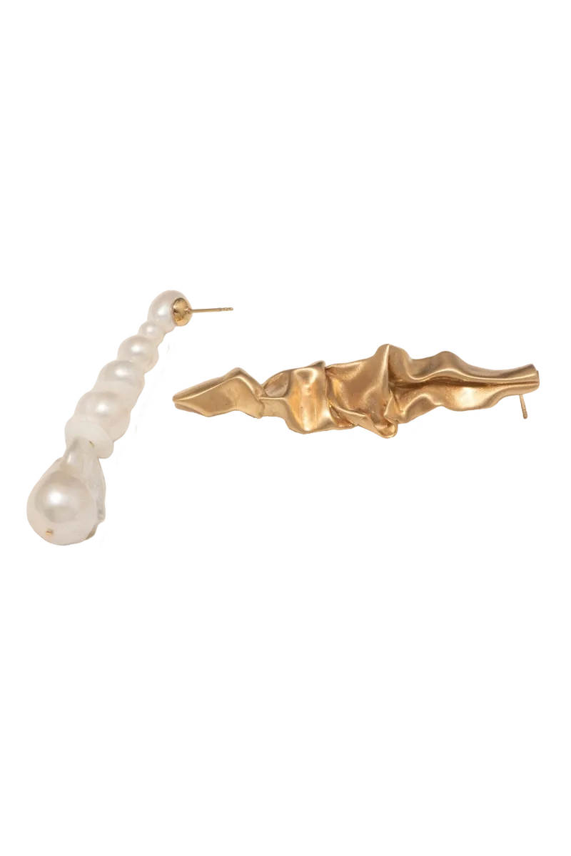 Crumple - Pearl and Ceramic Gold Vermeil Earrings