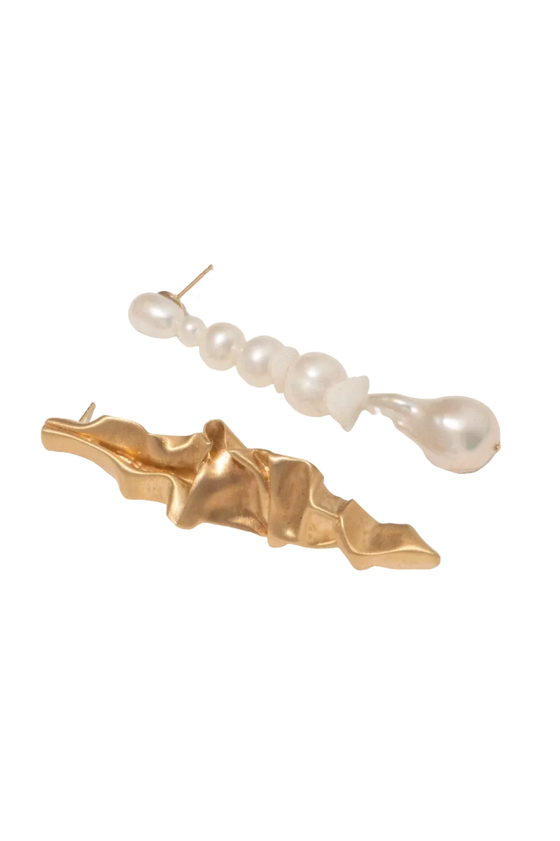 Crumple - Pearl and Ceramic Gold Vermeil Earrings
