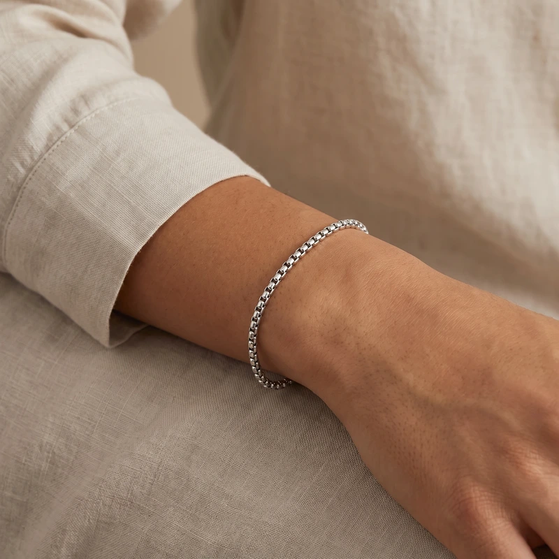 Box Chain Bracelet, 3MM - Sterling Silver