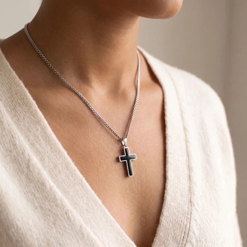 Stone Cross Pendant - Black Onyx