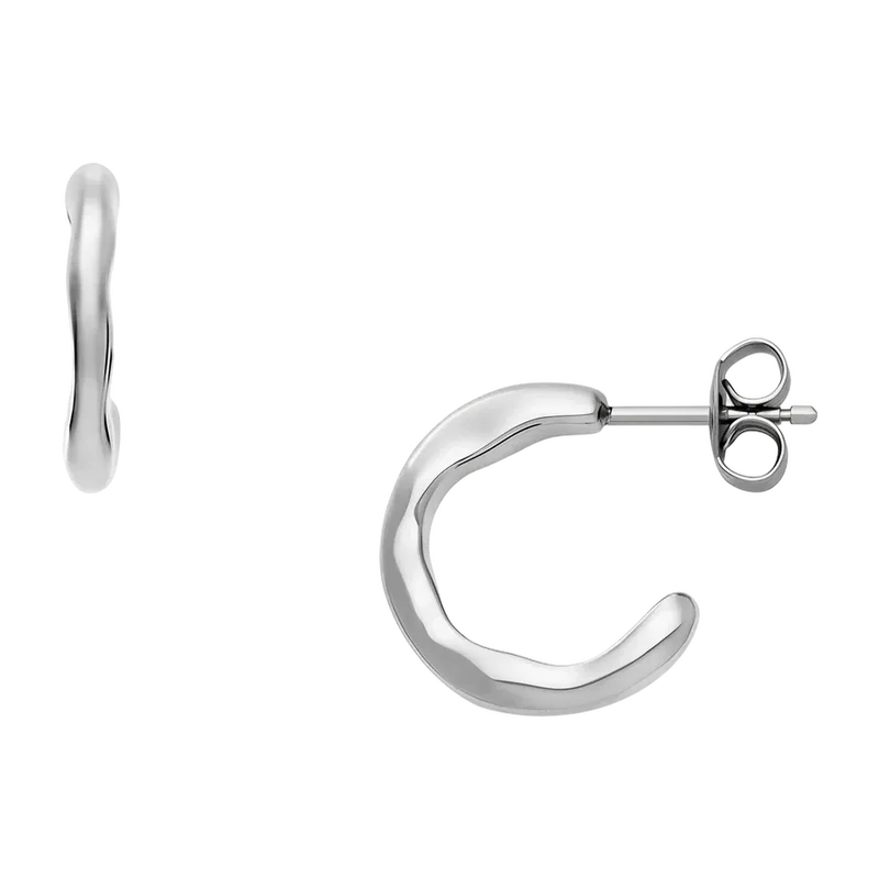 Moderne Stak Silver-Tone Stainless Steel Hoop Earrings