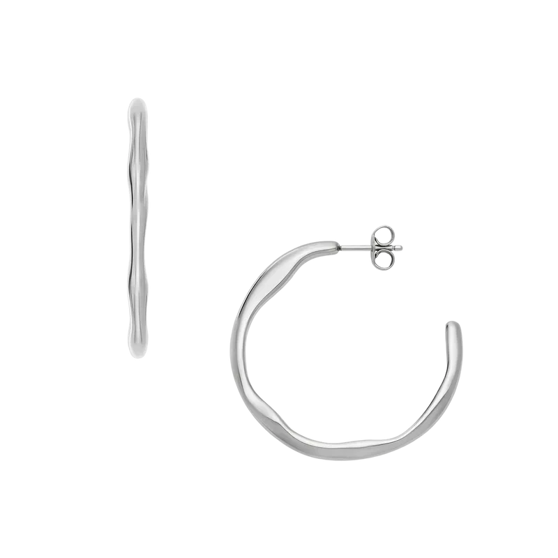 Moderne Stak Silver-Tone Stainless Steel Hoop Earrings