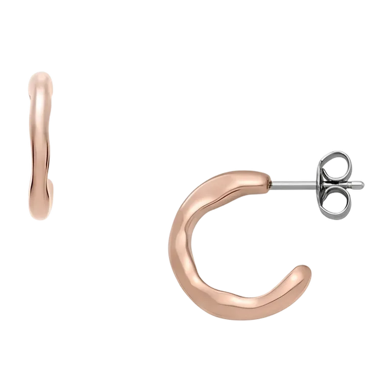 Moderne Stak Rose Gold-Tone Stainless Steel Hoop Earrings