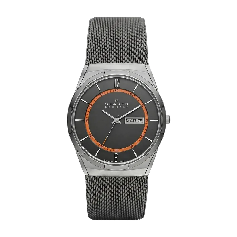 Melbye Titanium and Charcoal Steel Mesh Day-Date Watch