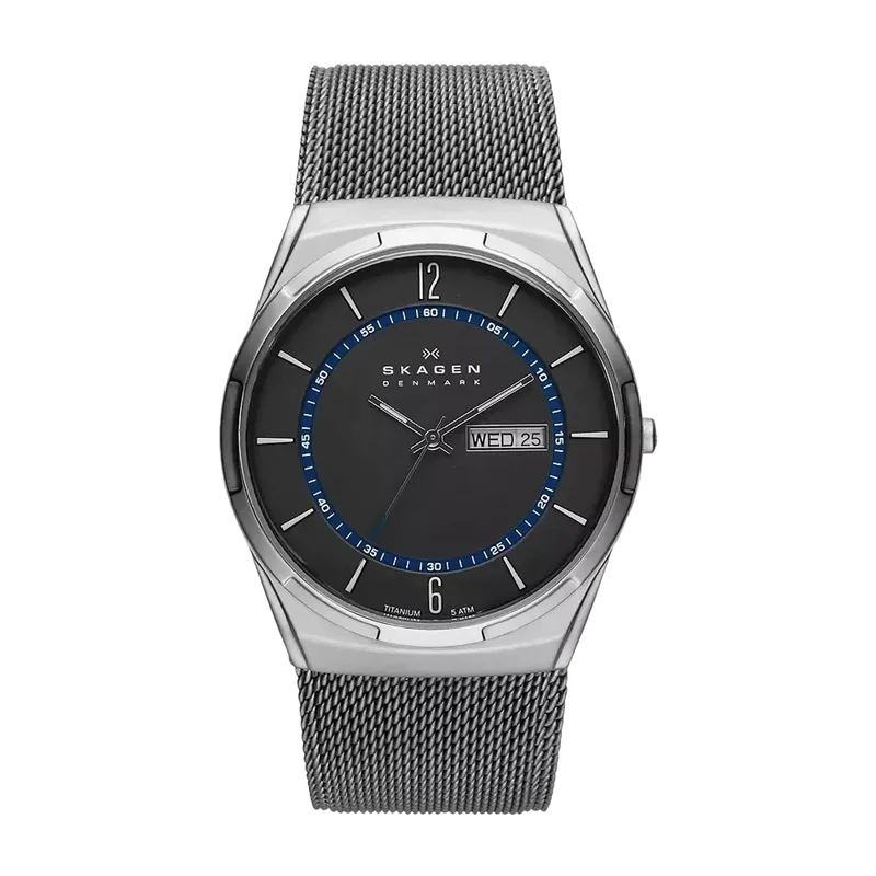 Melbye Titanium and Charcoal Steel Mesh Day-Date Watch