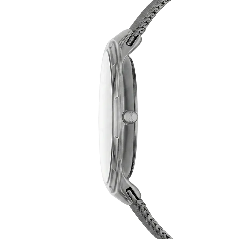 Melbye Titanium and Charcoal Steel Mesh Day-Date Watch