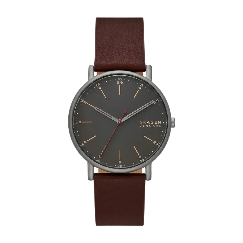 Signatur Three-Hand Cherry Wood Leather Watch