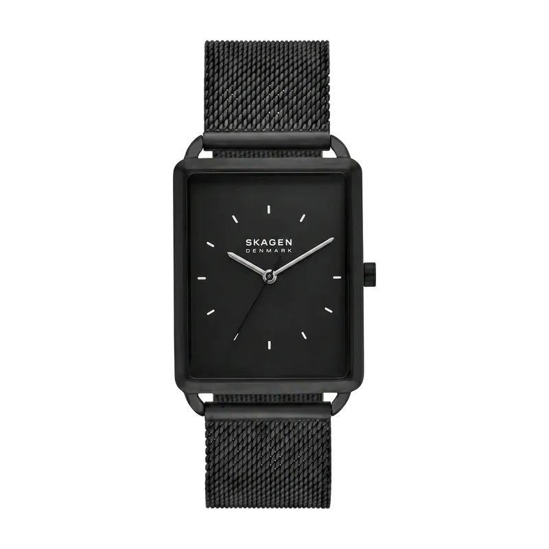 Hagen Three-Hand Black Stainless Steel Mesh Watch