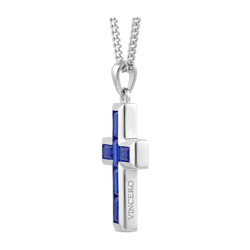 Gemstone Cross Pendant - Sapphire
