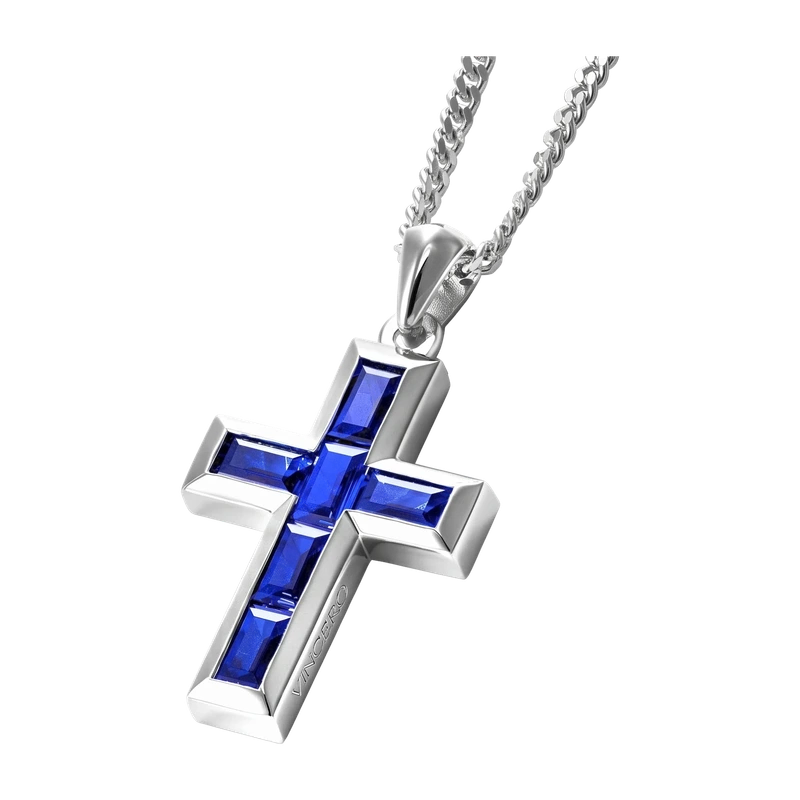 Gemstone Cross Pendant - Sapphire