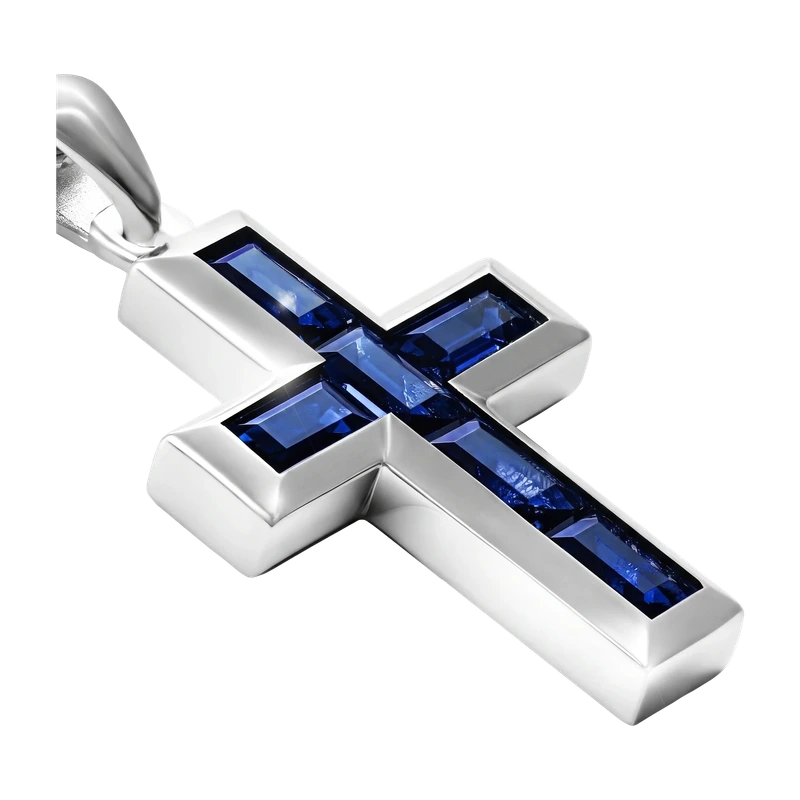 Gemstone Cross Pendant - Sapphire