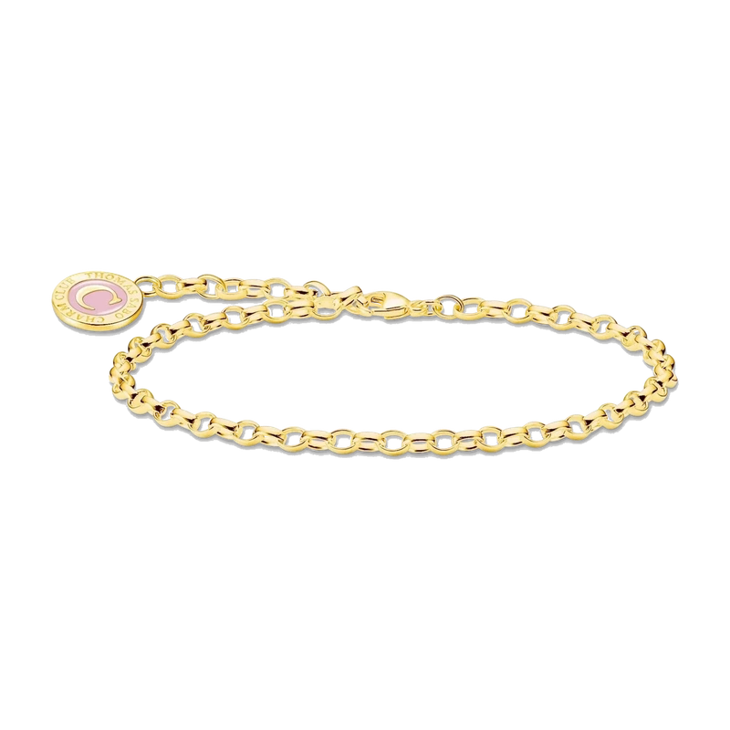 Charm Bracelet With Pink Cold Enamel Gold Plated