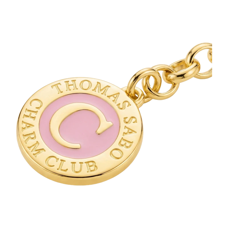 Charm Bracelet With Pink Cold Enamel Gold Plated