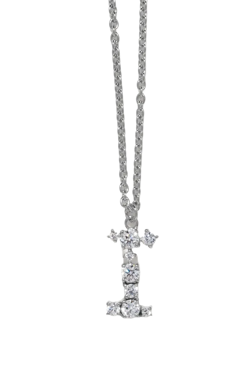 Letter Necklace J-Z - Cubic Zirconia and Rhodium Plated Pendant Necklace